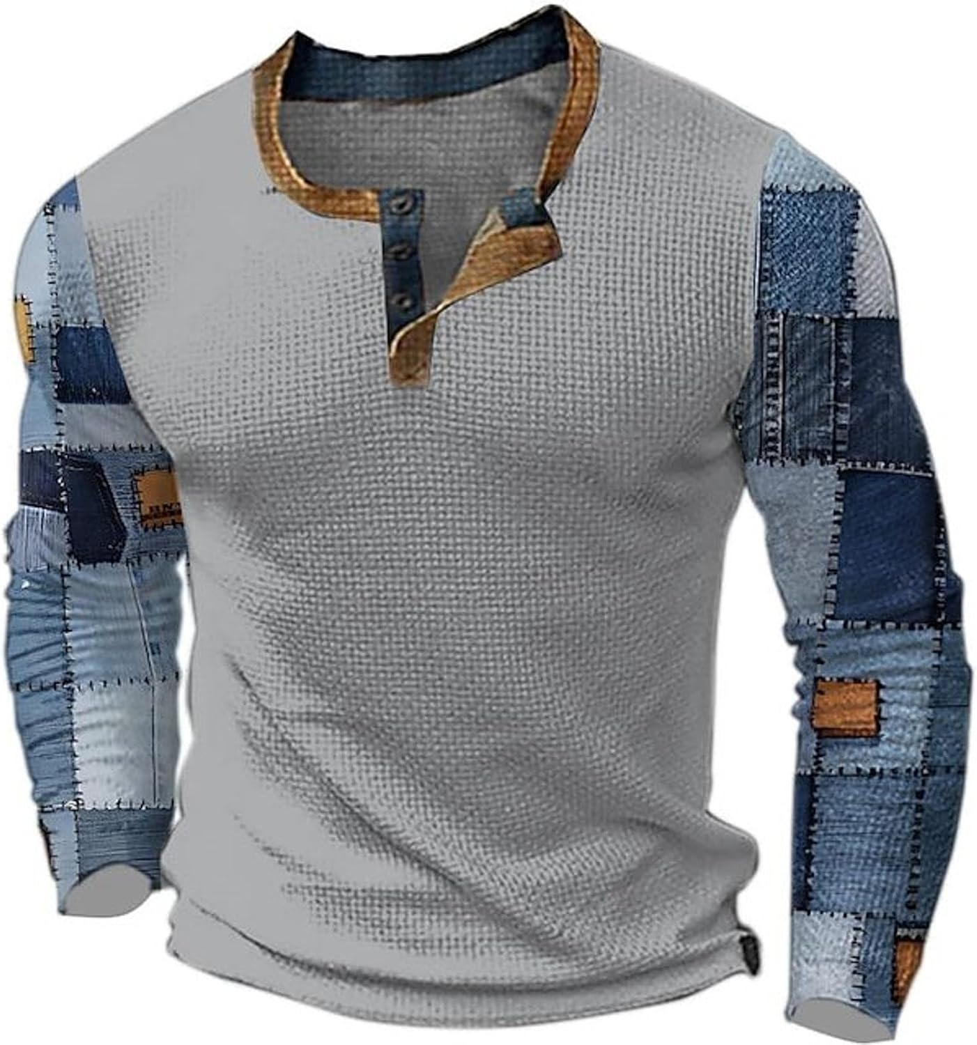 Laluna® | Heren vintage geruit patch kleurblok print T-shirt