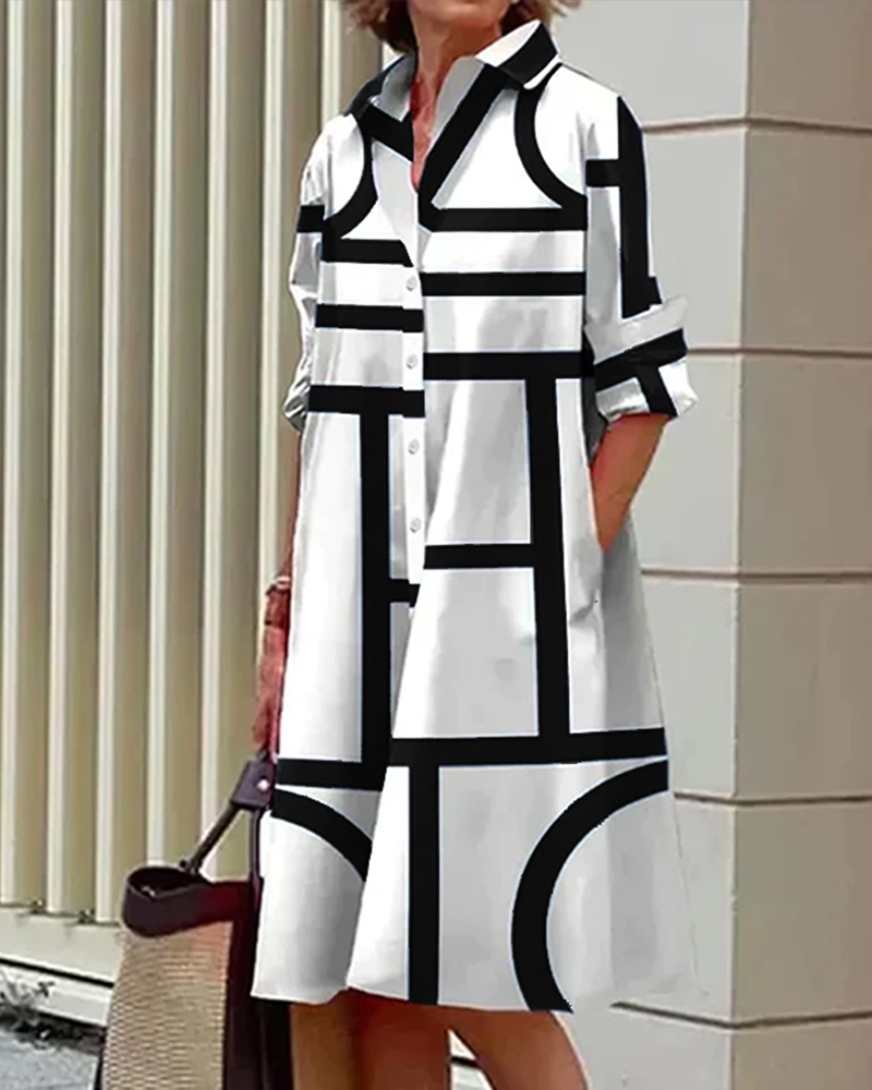 Laluna® | Jurk met zakken en geometrische print