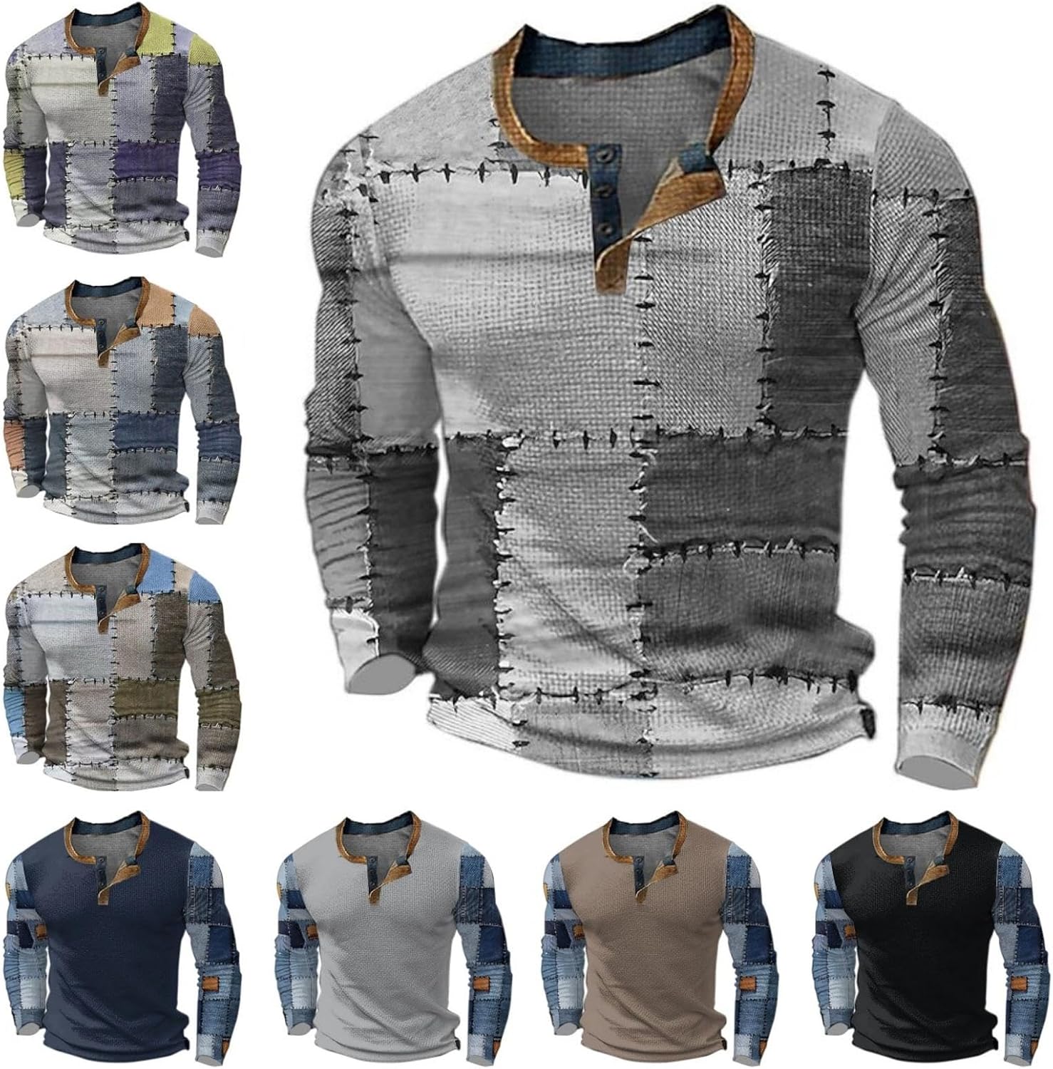 Laluna® | Heren vintage geruit patch kleurblok print T-shirt