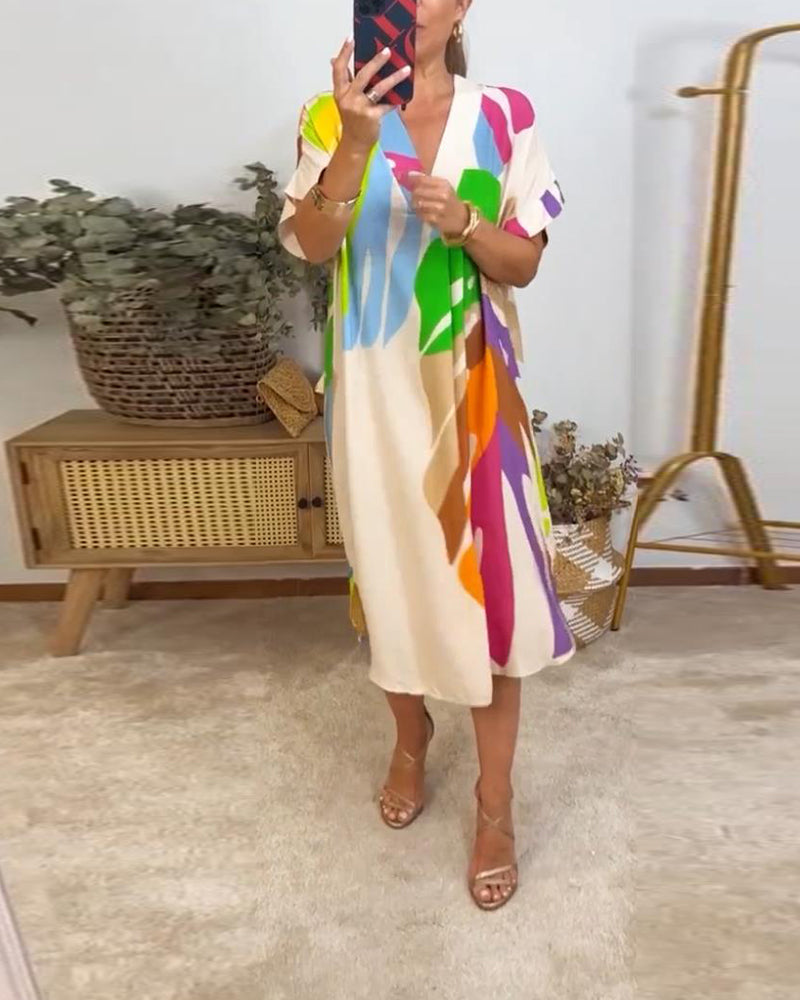 Laluna® | Casual jurk met kleurrijke bladprint