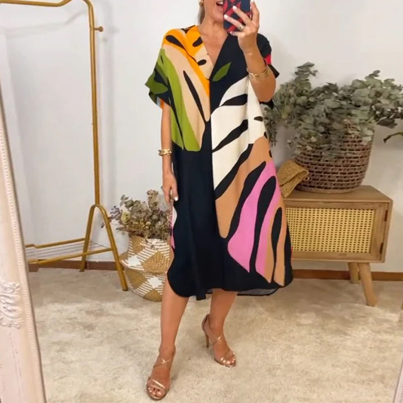 Laluna® | Casual jurk met kleurrijke bladprint