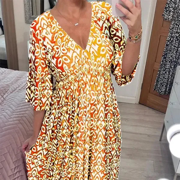 Laluna® | Bloemenjurk Met V-hals