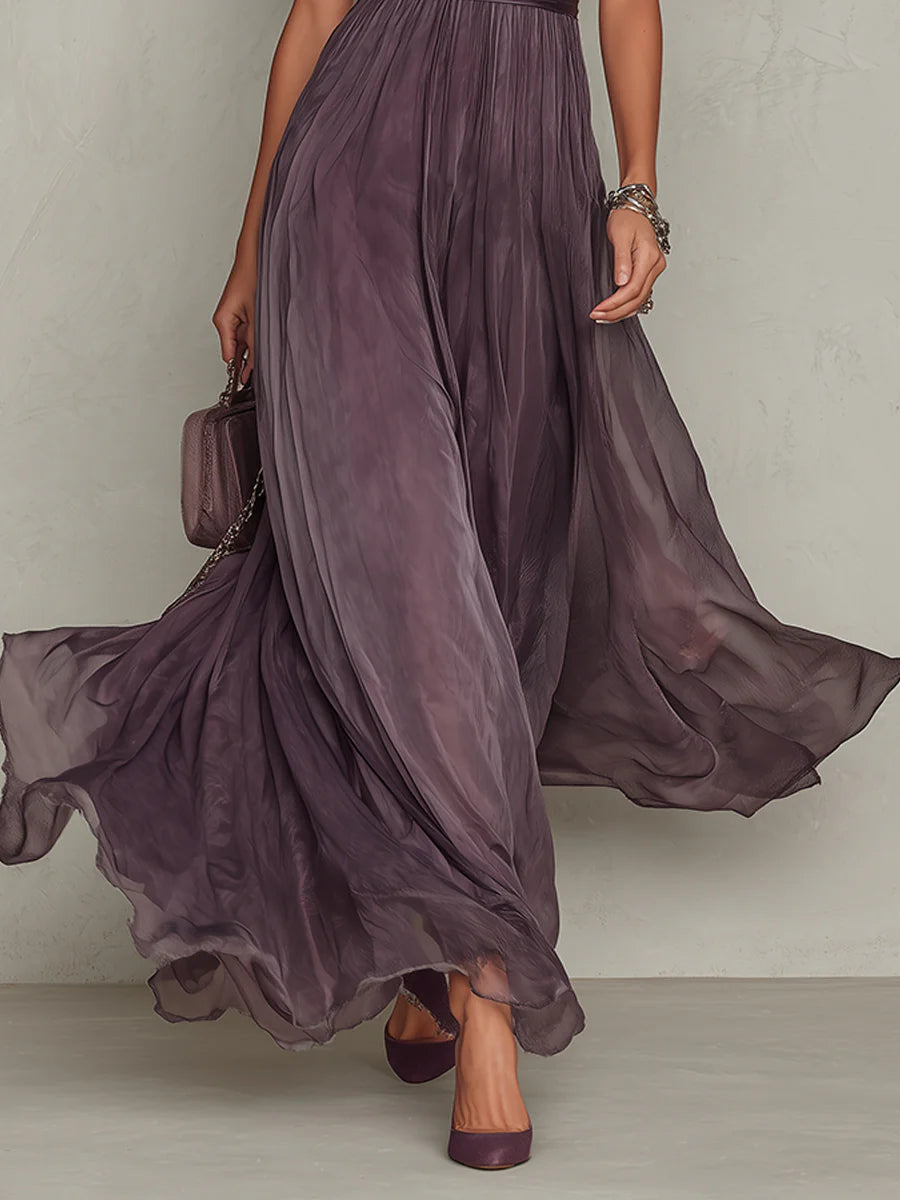 Flavia • Lange jurk met chiffon kantafwerking