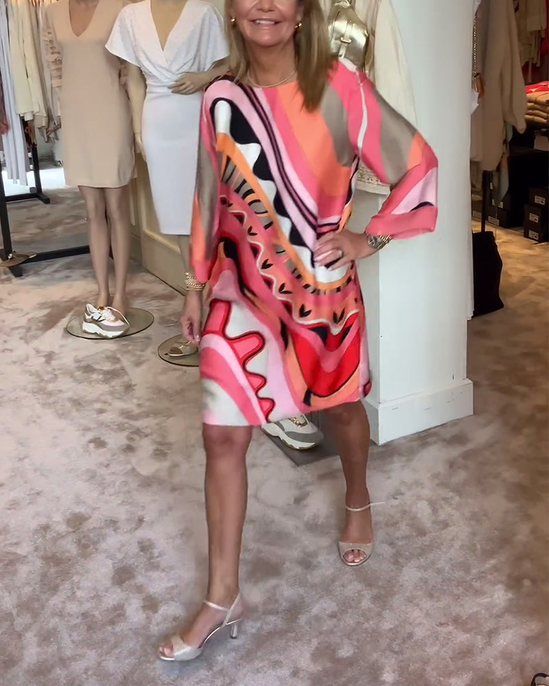 Laluna® | Modieuze midi-jurk met ronde hals en print