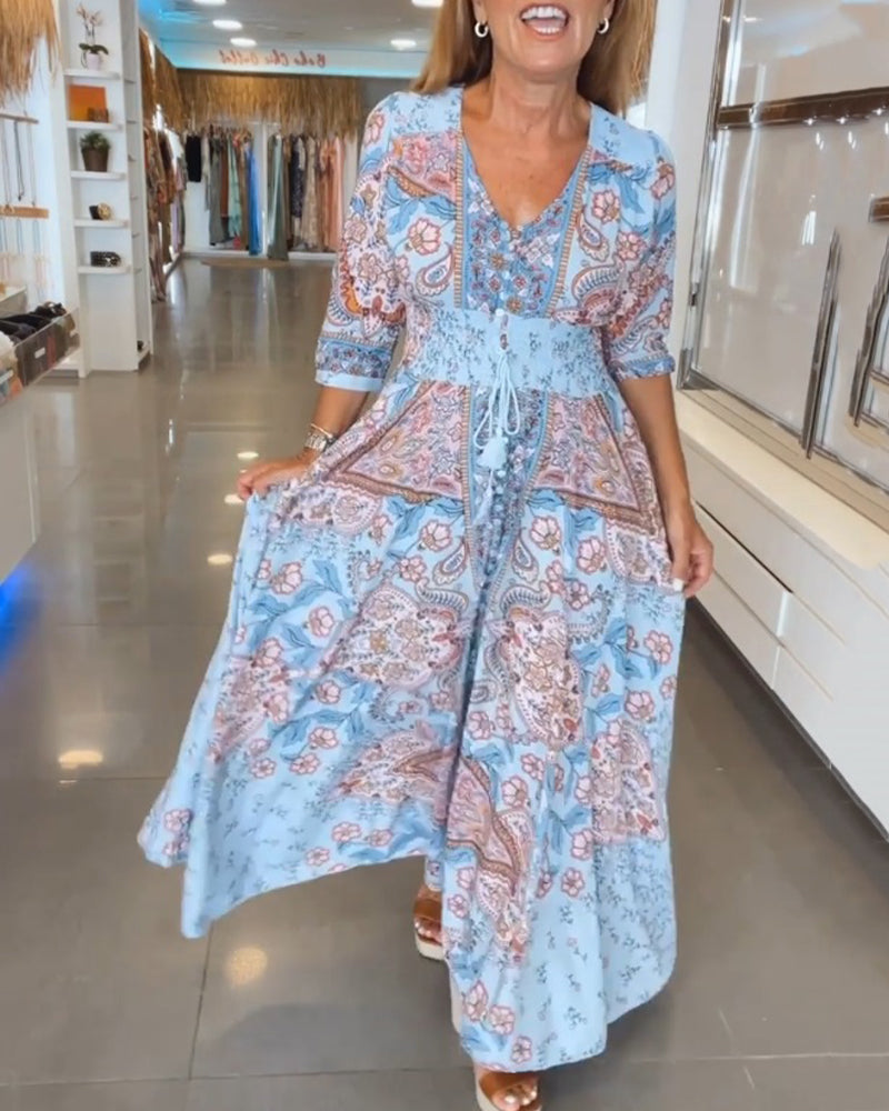 Laluna® | Vakantiejurk met V-hals en 3/4-mouwen