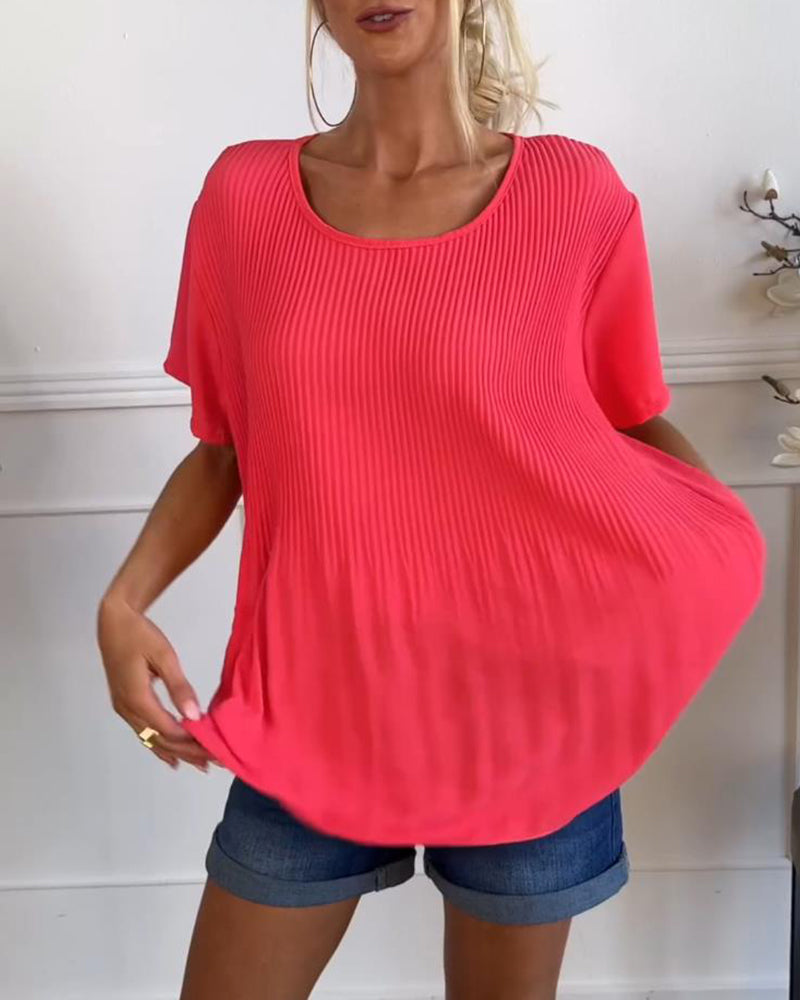 Effen blouse met plooi en ronde hals