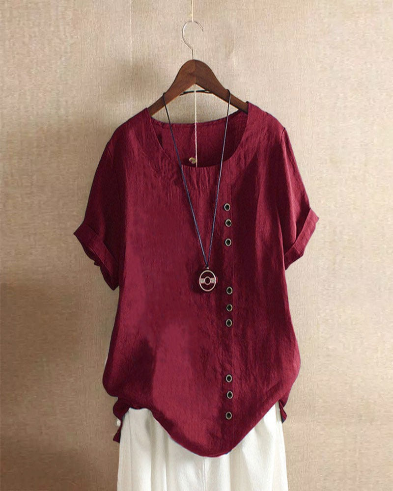 Damesblouse van linnen met decoratieve knopen