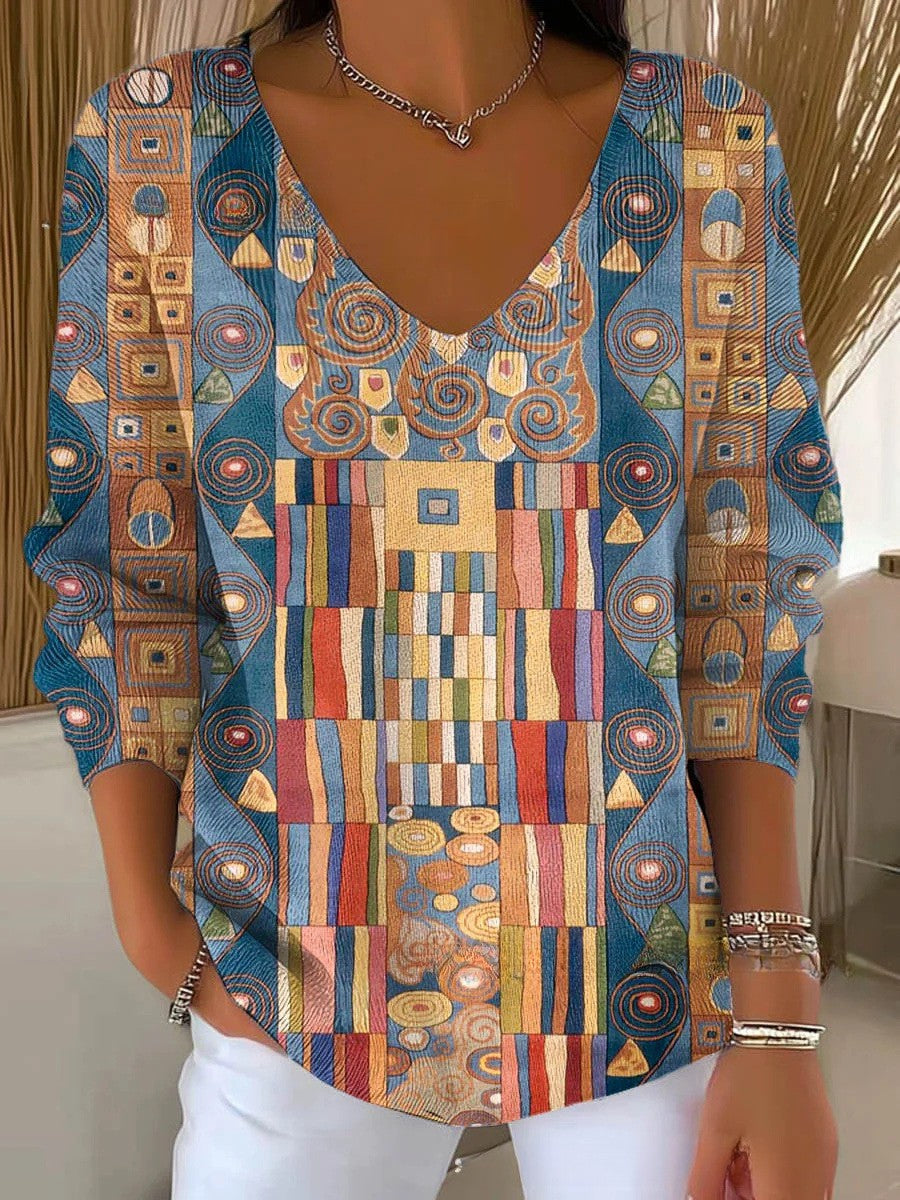 Laluna® | Kleurrijke trui met V-hals