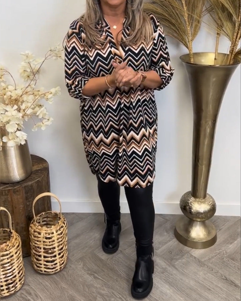 Laluna® | Jurk met V-hals en golvenprint