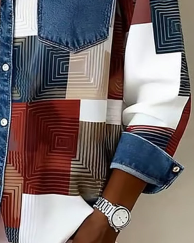 Laluna® | Kleurblok Shirt met Modieuze Kraag