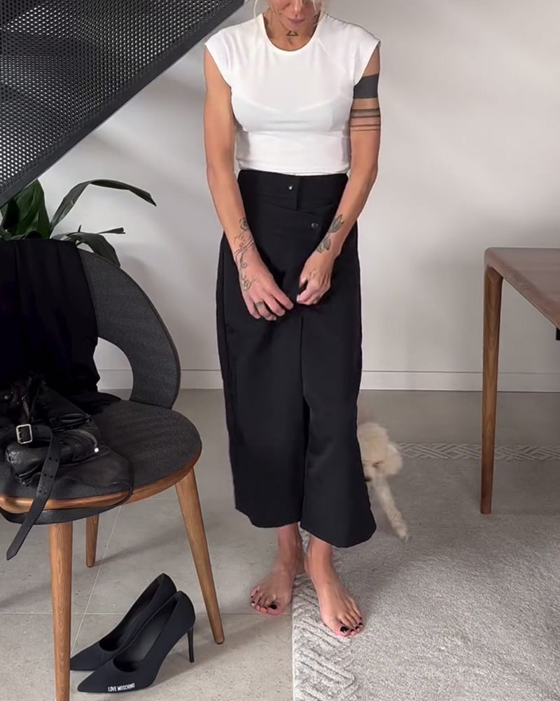 Laluna® | Eénkleurige asymmetrische casual broek