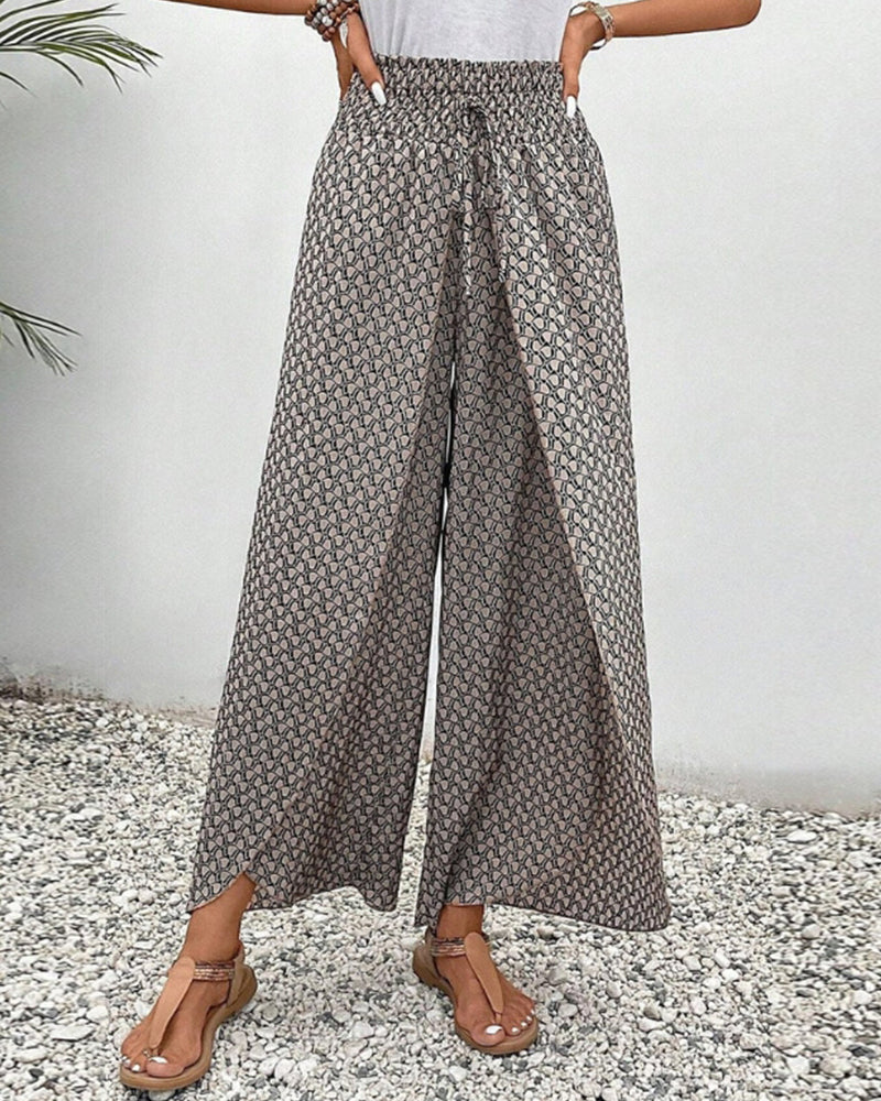 Geometrische broek met elastische pijpen en trekkoord