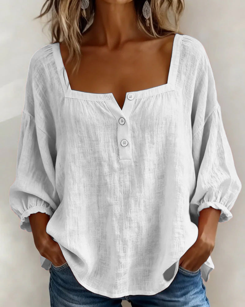 Blouse Eenvoudig Vierkante Hals met Lange Mouwen