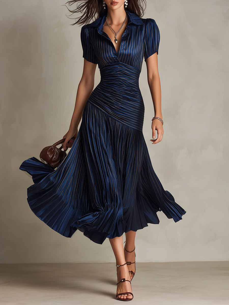 Adriana ∙ Retro gestreepte satijnen midi jurk