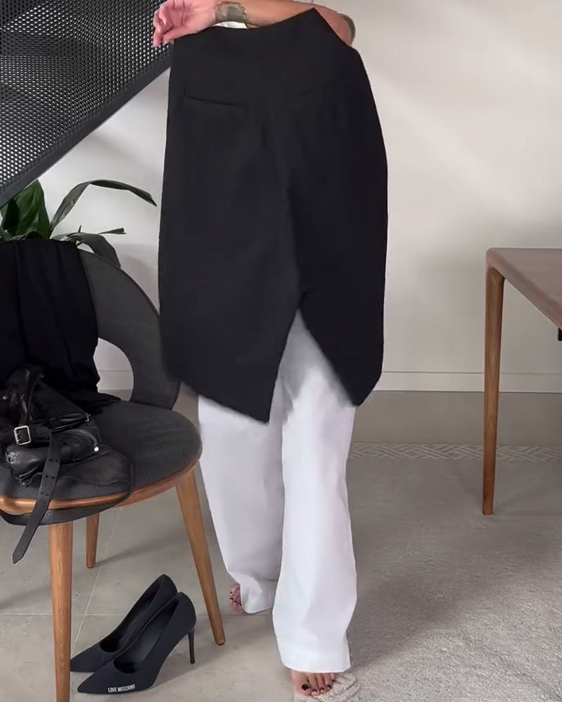 Laluna® | Eénkleurige asymmetrische casual broek