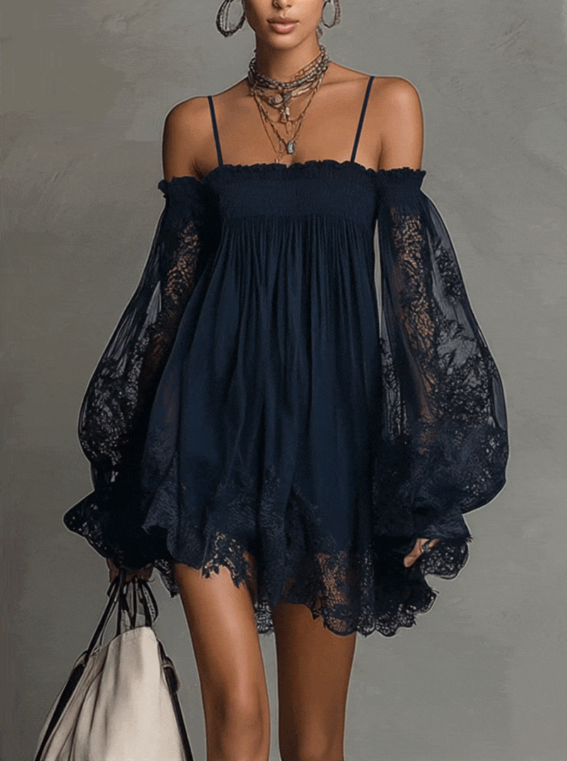 Naomi • Mini-jurkmet off-shoulder halslijn