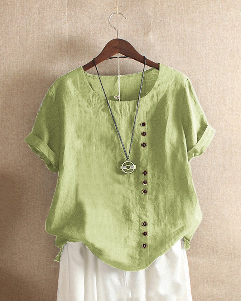 Damesblouse van linnen met decoratieve knopen