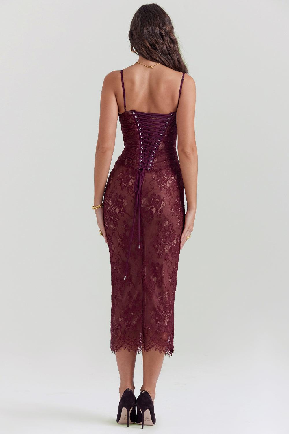 Laluna® | Midi Jurk Van Bordeauxkant