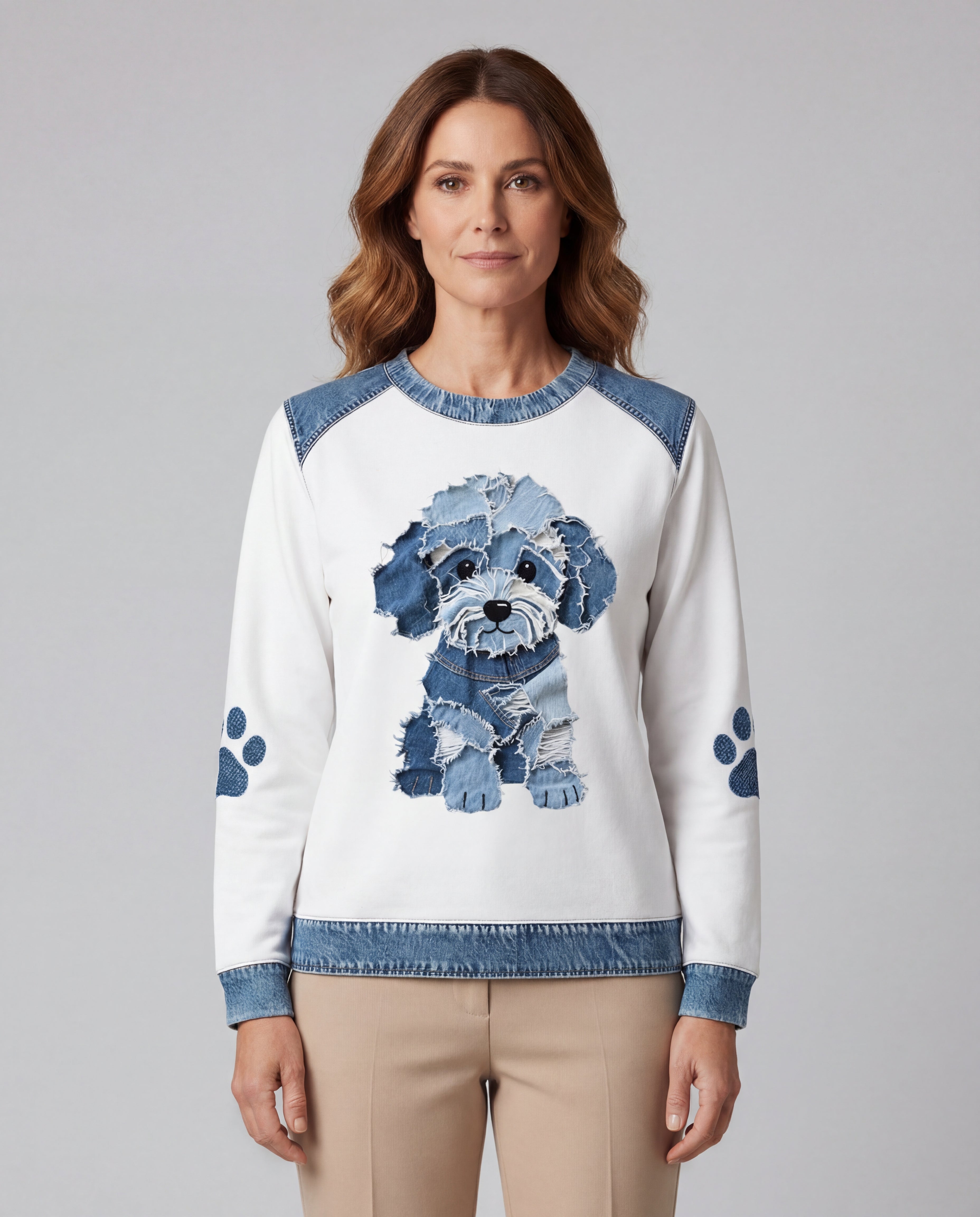 Schattige hond met patchwork denim