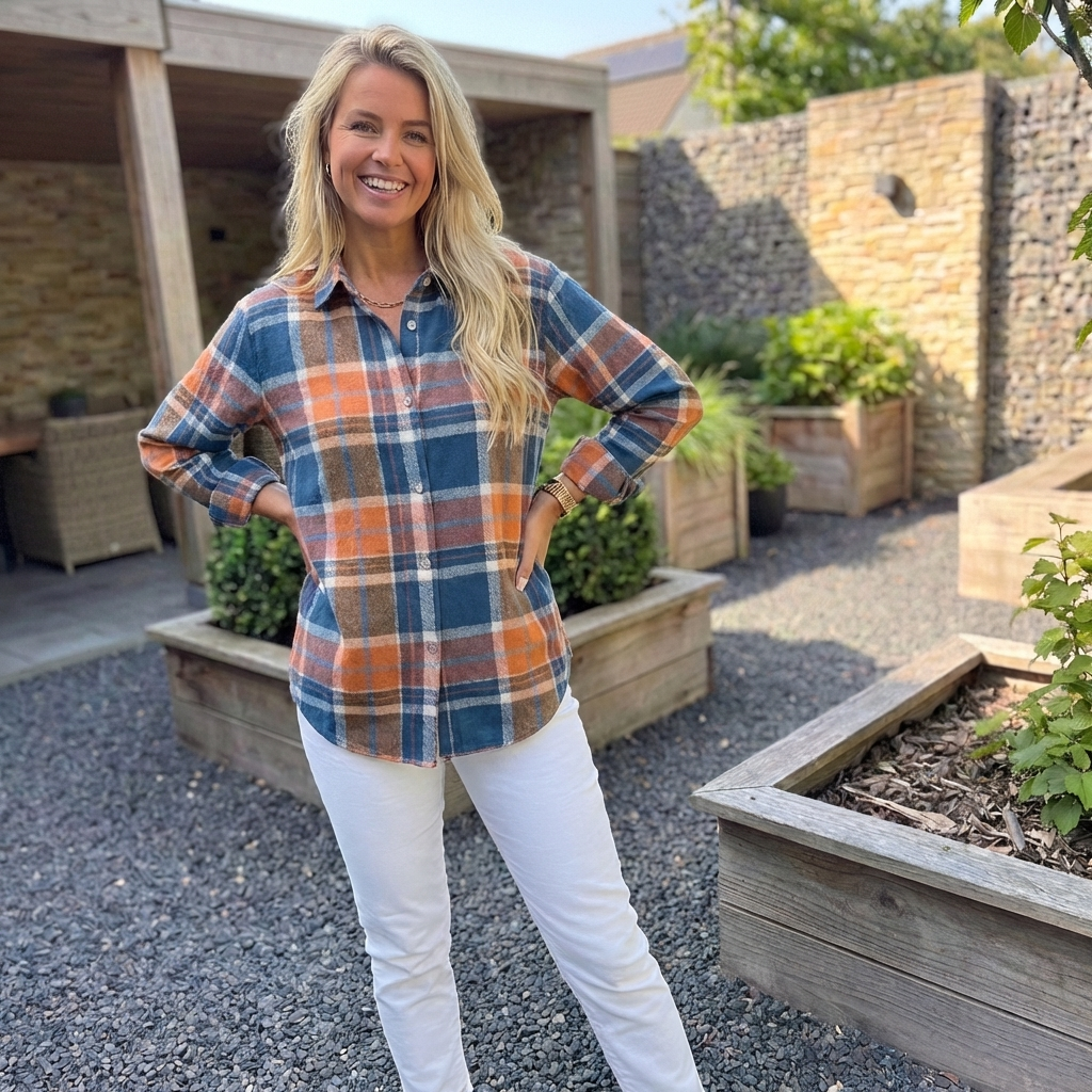 Laluna® | Geruite Damesblouse met Lange Mouwen