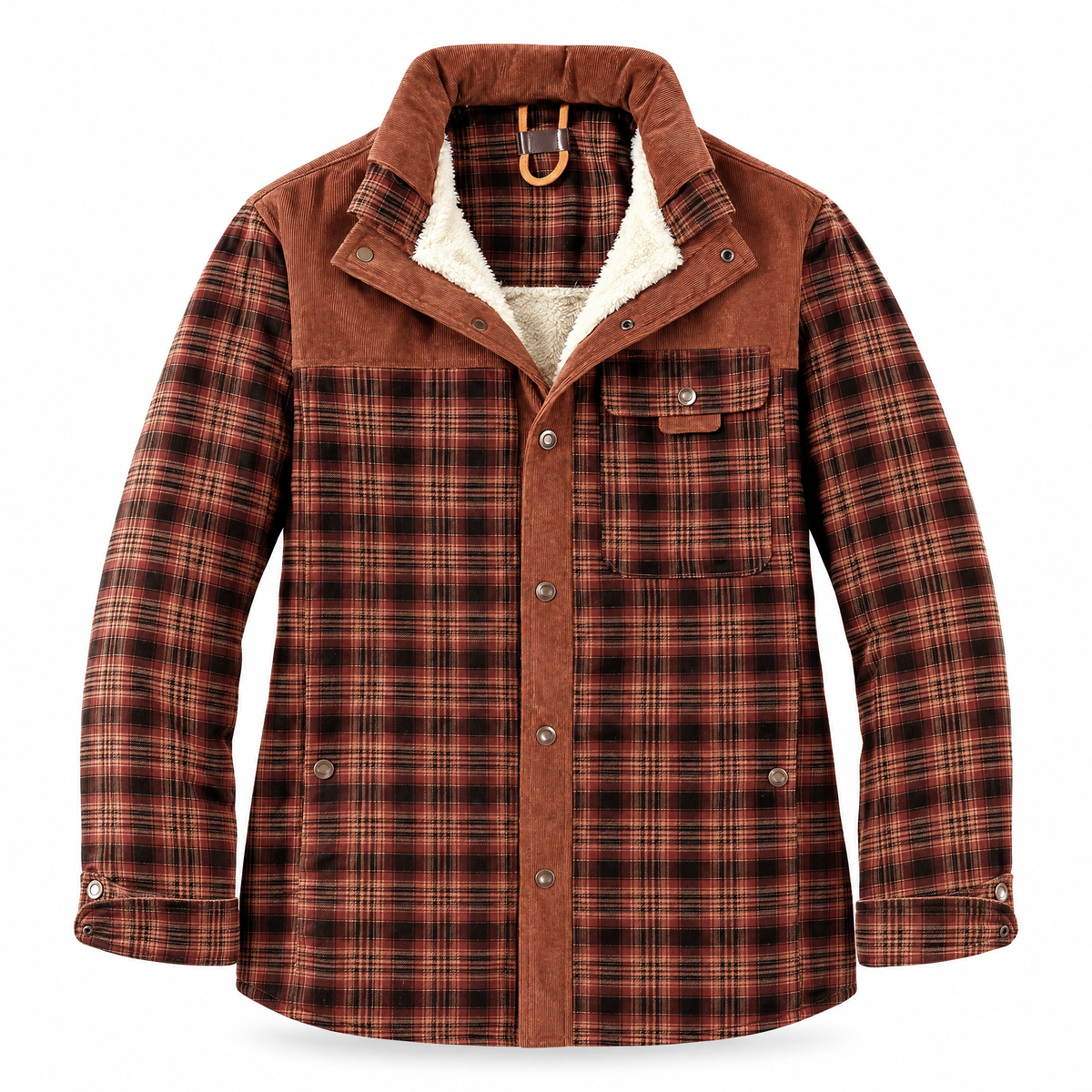 Geruite Flanellen Jas met Fleece Voering - Roodbruin