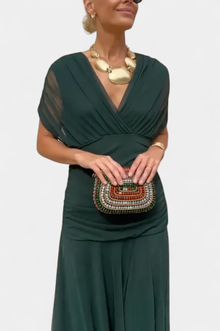 Laluna® | Lange jurk met bloemenprint en V-halslijn