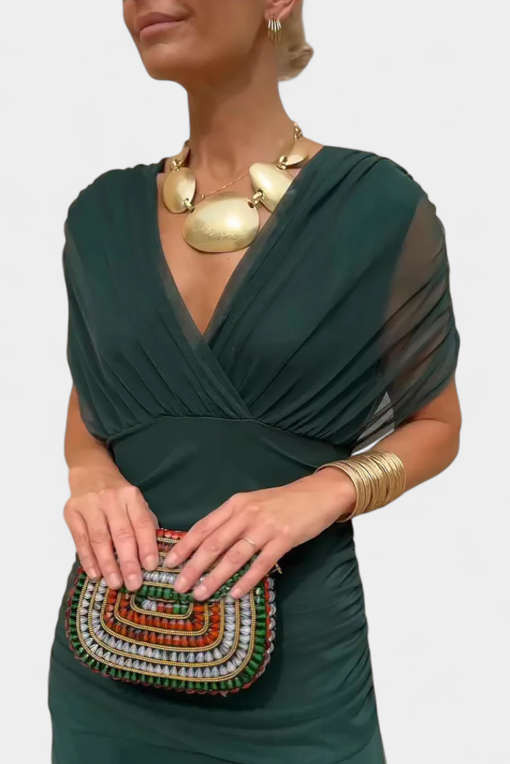 Laluna® | Lange jurk met bloemenprint en V-halslijn