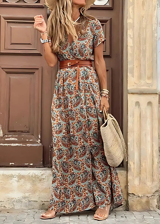 Luchtige boho maxi-jurk met bijpassende riem