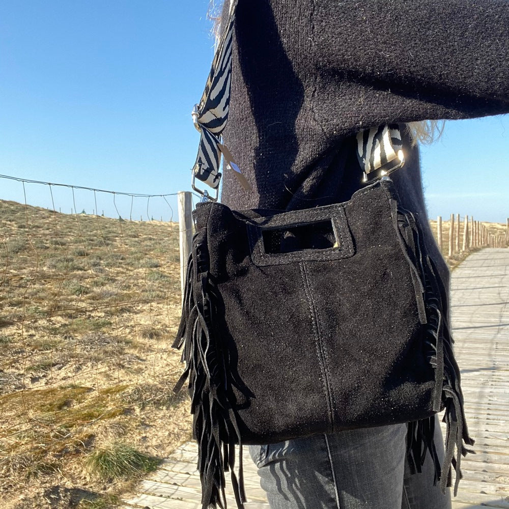 Laluna® | Schoudertas van leer met franjes