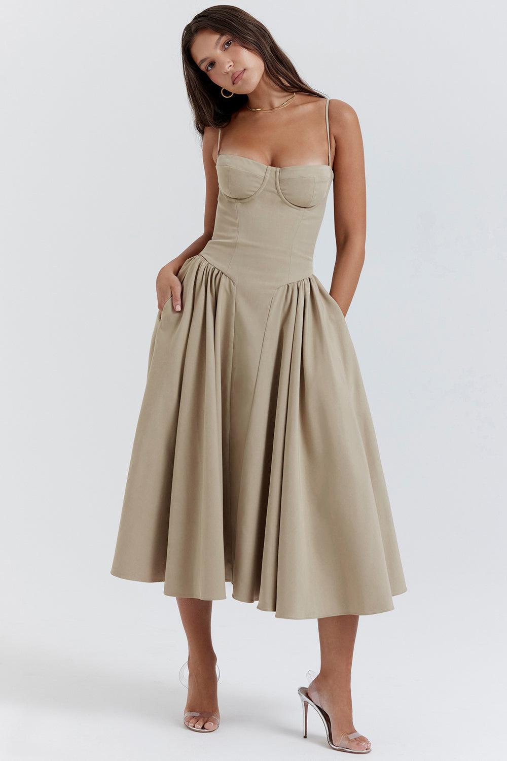Laluna® | Twill Korset Midi Jurk